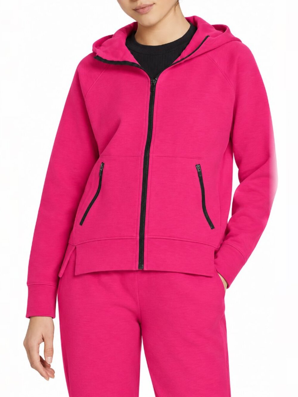 DSG Bright Pink Sport Fleece Hoodie M High Low Hem Zip Pockets